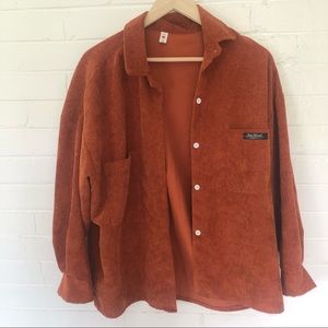 Burnt orange oversized button up corduroy jacket